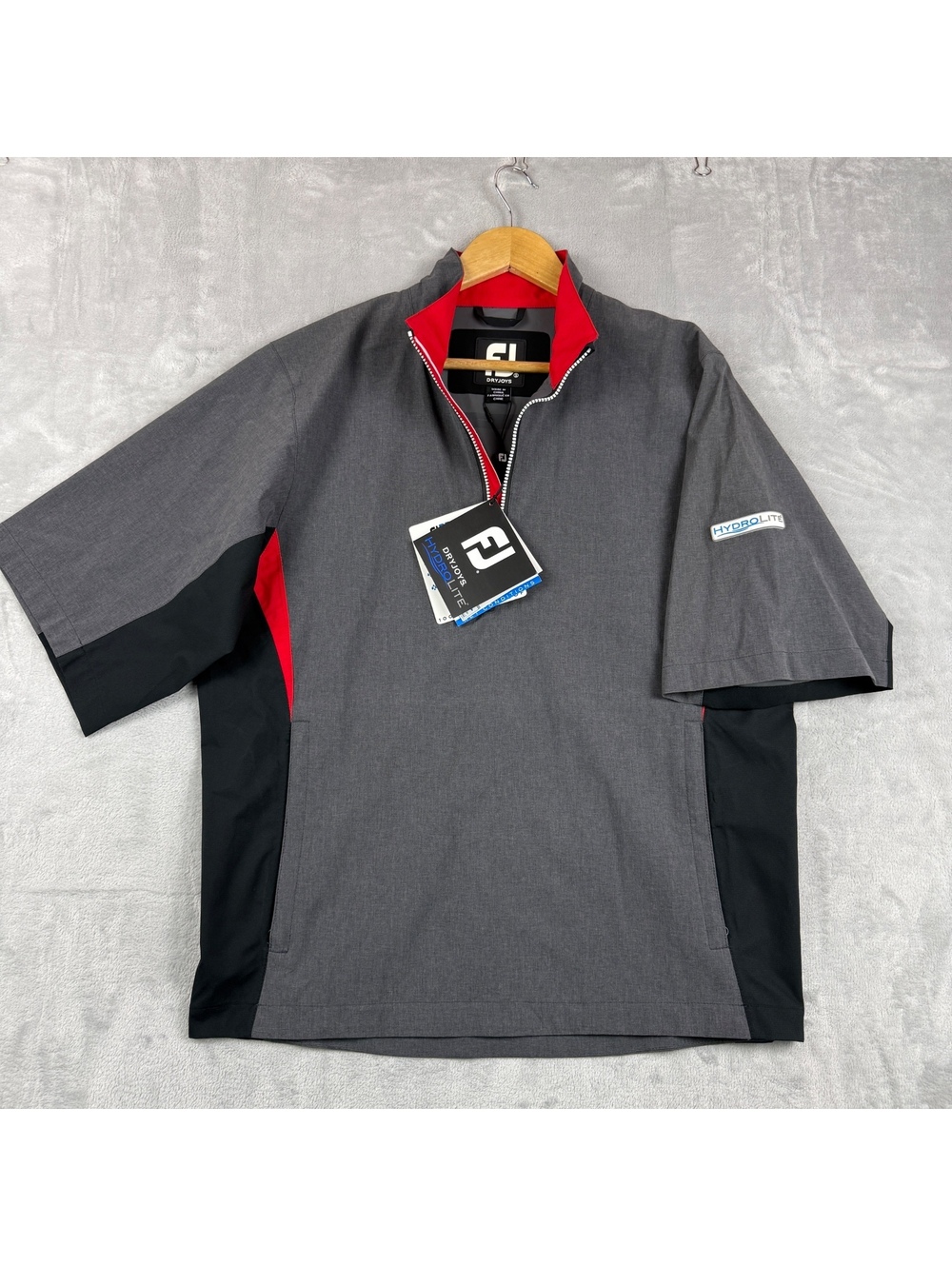 FootJoy DryJoys HydroLite MenS Gray Red Waterproof Short Sleeve Golf Rain Jacket